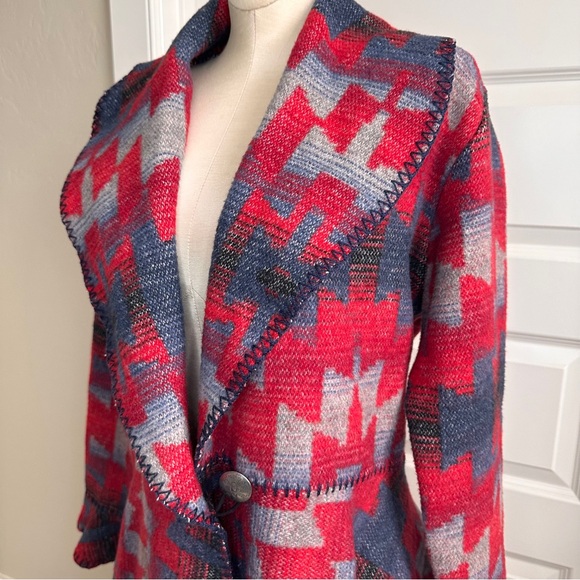VTG Rhonda Stark Western Indian Blanket Jacket Womens Concho Flounce Aztec Wool - Picture 3 of 12